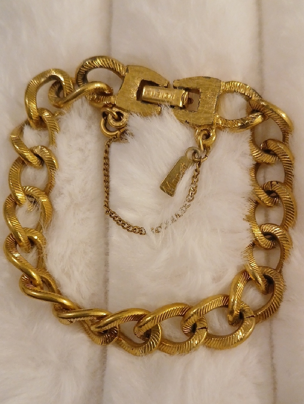 Vintage Monet Gold Tone Textured Link Bracelet, SIGNED